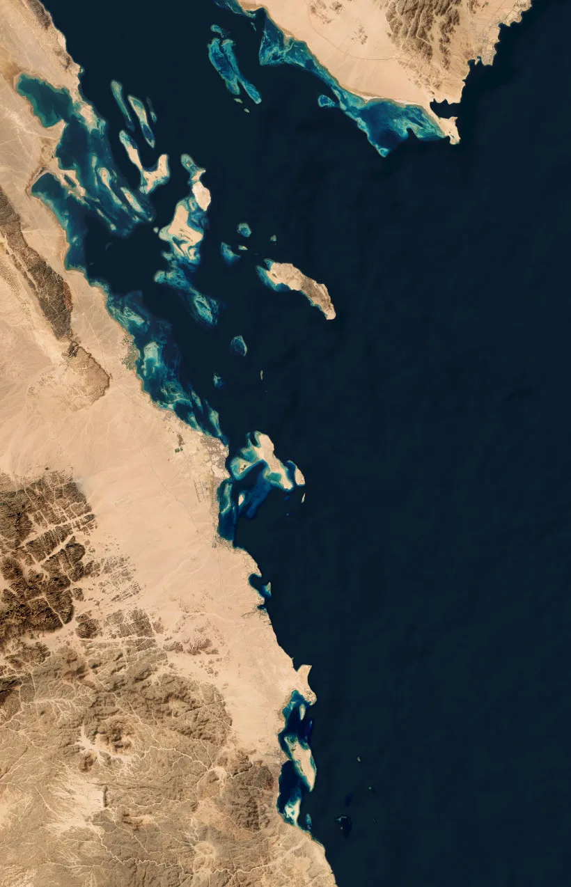 Спутниковая карта побережья Hurghada и дайв-сайтов Красного моря от El Gouna до Safaga